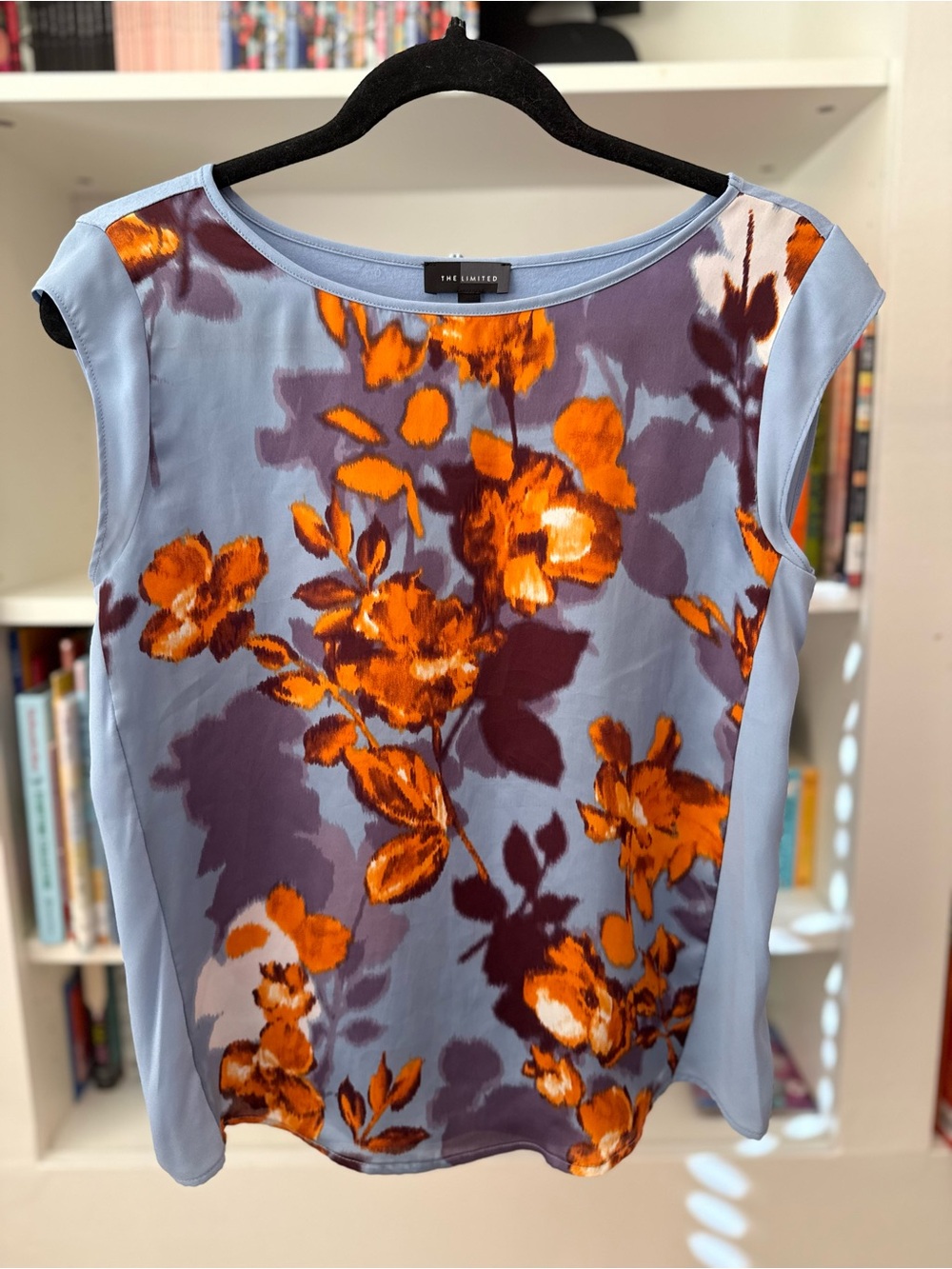 The Limited Floral Sleeveless Tunic Blouse - Sky Blue/Orange - Size XS